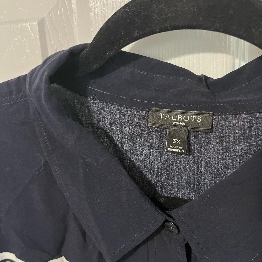 TalbotsWoman 3x Navy and White Striped Button-Up Shirt lightweight coastal - Picture 3 of 7